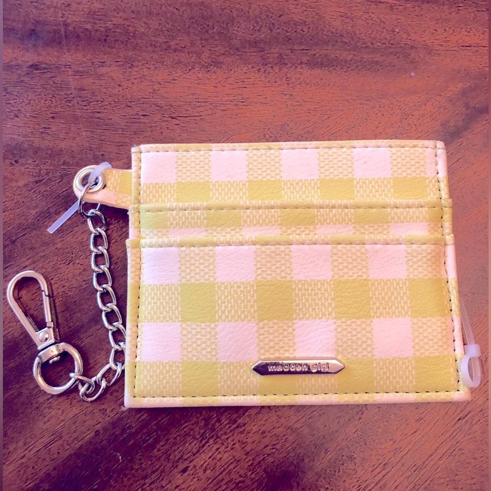 Madden Girl Green and White Plaid Card Wallet